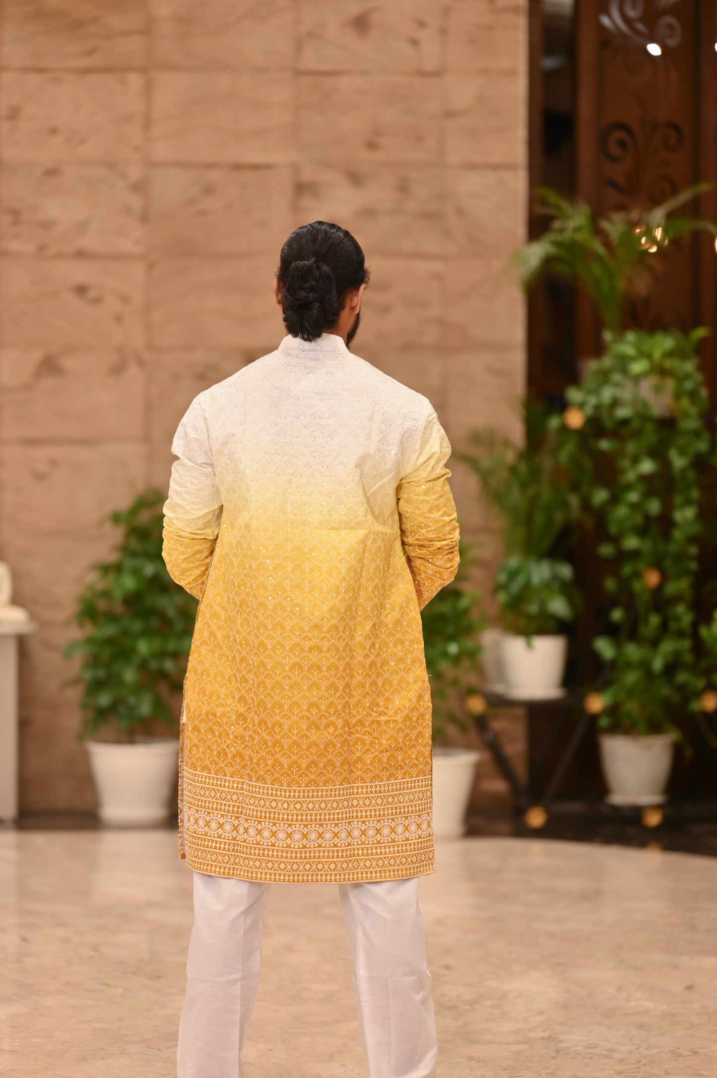 Elegant Yellow Ombre Embroidered Kurta for Men – Festive & Traditional Wear