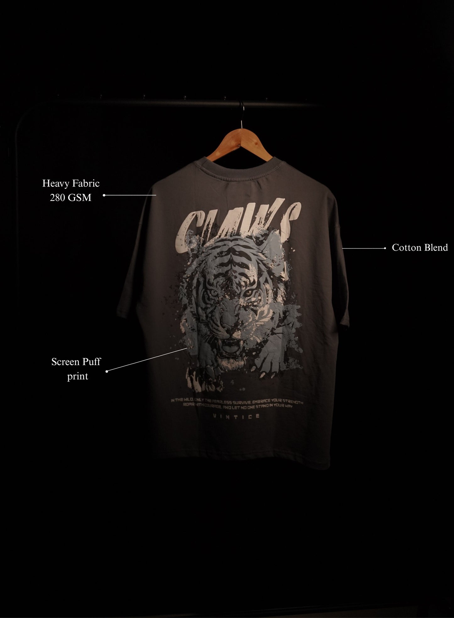 PREMIUM CLAWS OVERSIZED FIT T-SHIRT -  CHARCOAL GREY