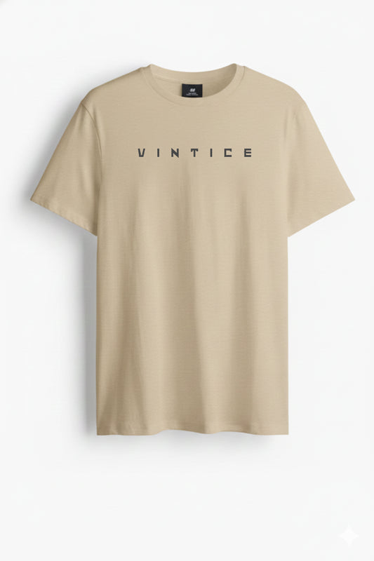 Vintice Beige Cotton T-Shirt – Regular Fit
