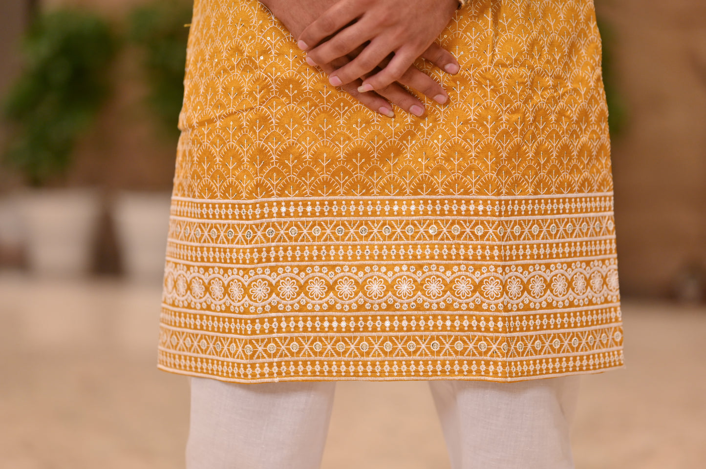 Elegant Yellow Ombre Embroidered Kurta for Men – Festive & Traditional Wear