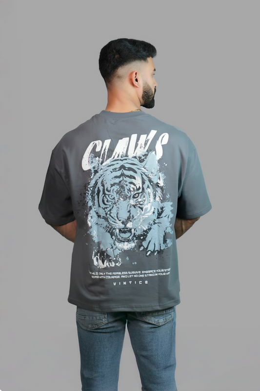 PREMIUM CLAWS OVERSIZED FIT T-SHIRT -  CHARCOAL GREY